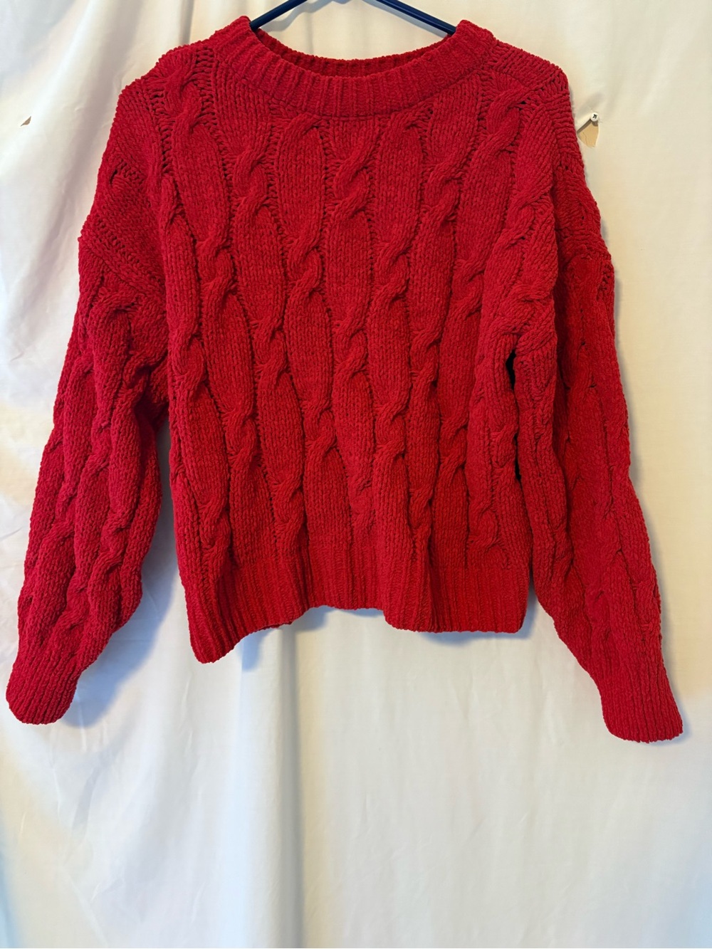 Pink Rose Red Cable-Knit Crewneck Sweater